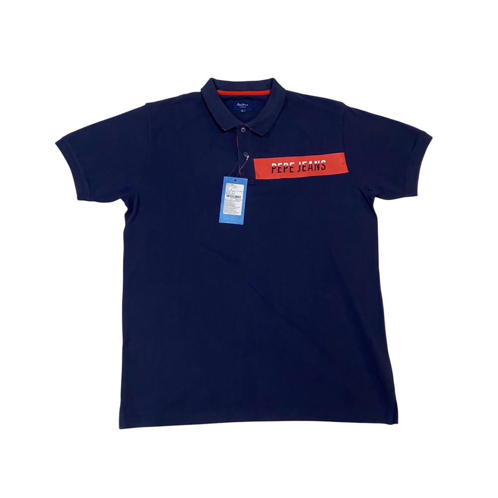 Pepe Jeans London Mens Silva SS Polo Shirt Navy Blue Red Stripe PM541862 XL